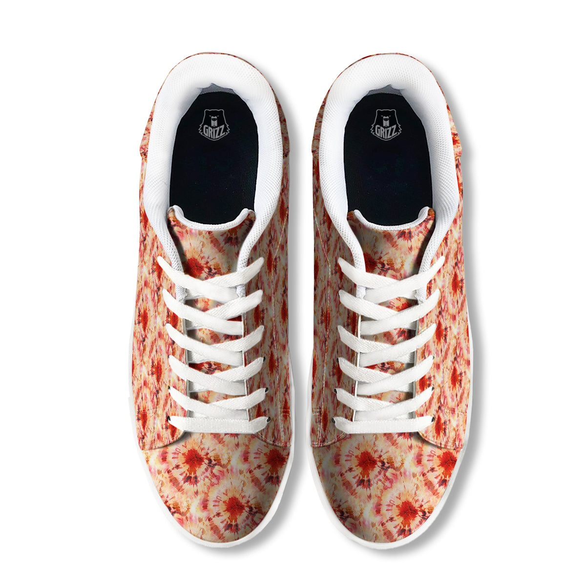 Tie Dye Orange And Red Color Print White Low Top Sneakers-grizzshop