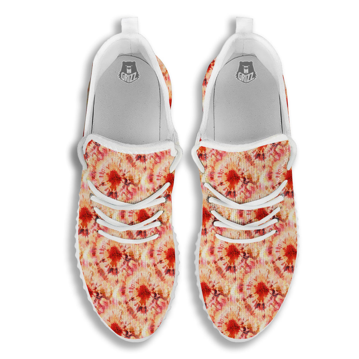 Tie Dye Orange And Red Color Print White Walking Shoes-grizzshop