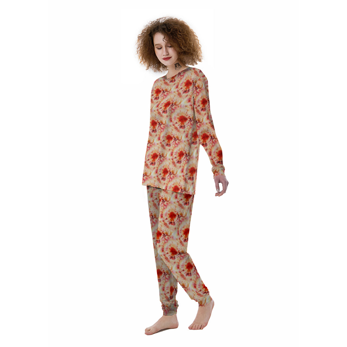 Tie Dye Orange And Red Color Print Women's Pajamas-grizzshop