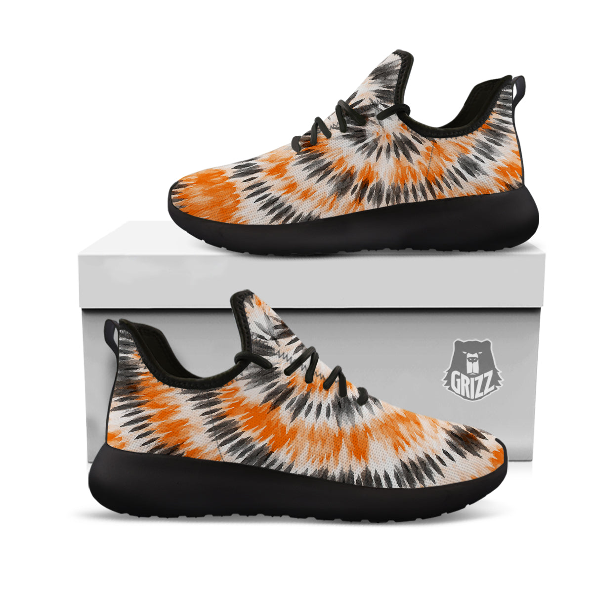 Tie Dye Orange Black Watercolor Print Black Athletic Shoes-grizzshop