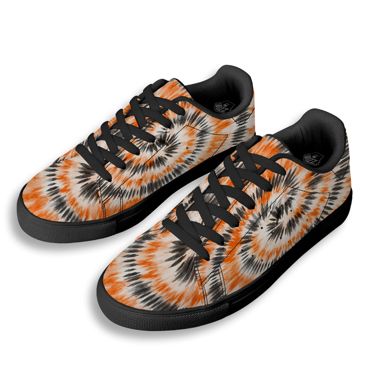 Tie Dye Orange Black Watercolor Print Black Low Top Sneakers-grizzshop
