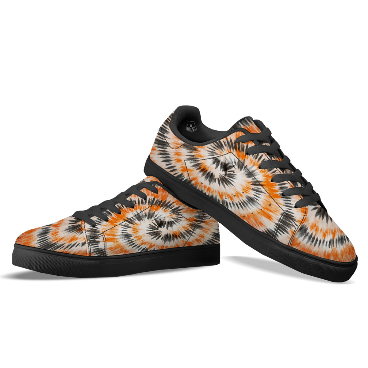 Tie Dye Orange Black Watercolor Print Black Low Top Sneakers-grizzshop