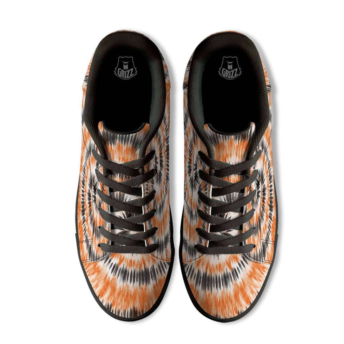 Tie Dye Orange Black Watercolor Print Black Low Top Sneakers-grizzshop