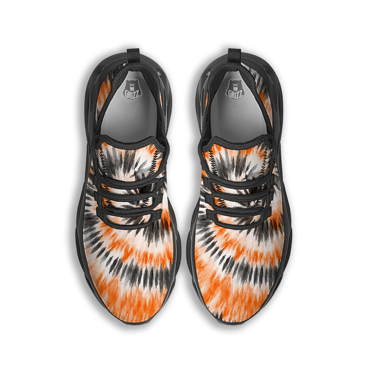 Tie Dye Orange Black Watercolor Print Black Running Shoes-grizzshop