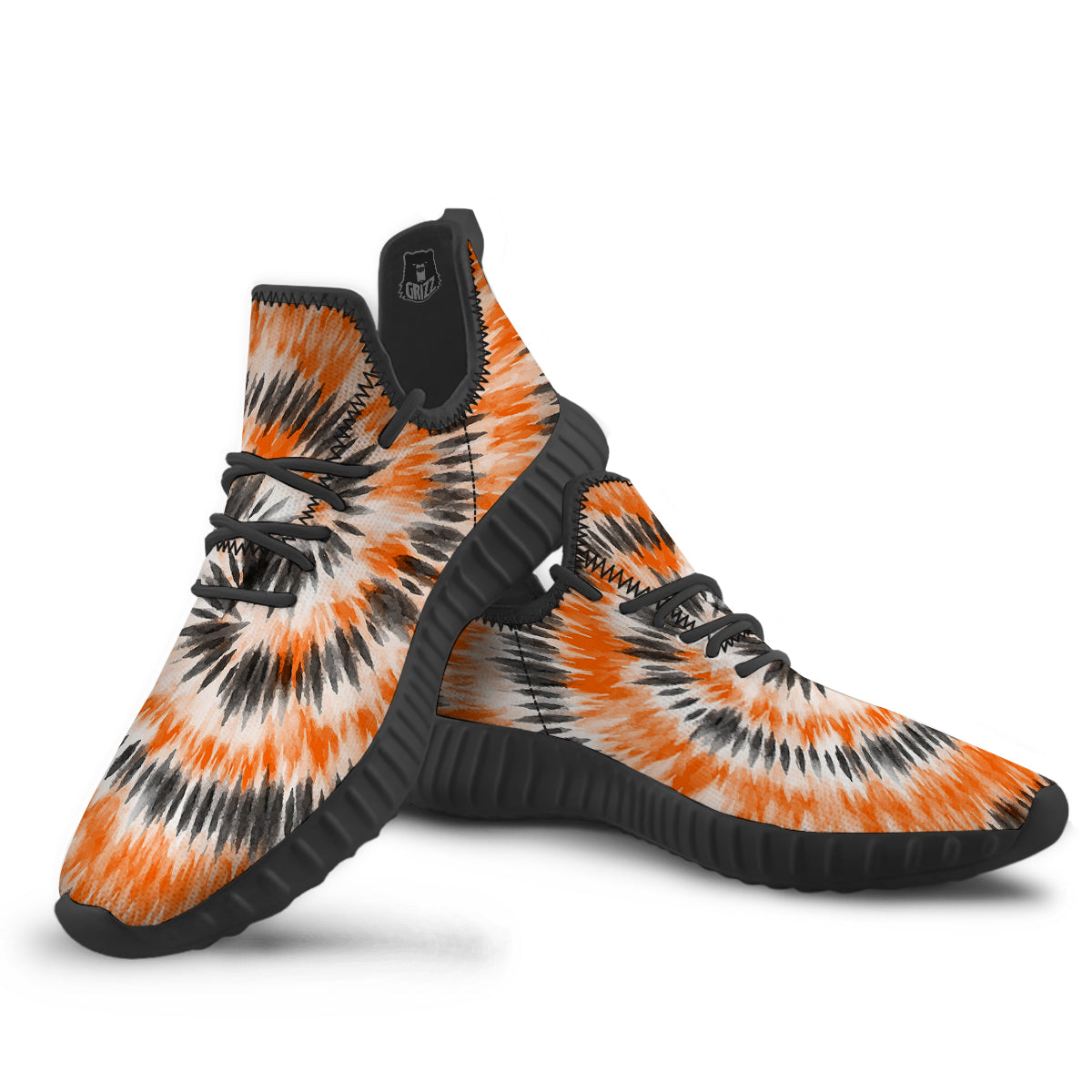 Tie Dye Orange Black Watercolor Print Black Walking Shoes-grizzshop