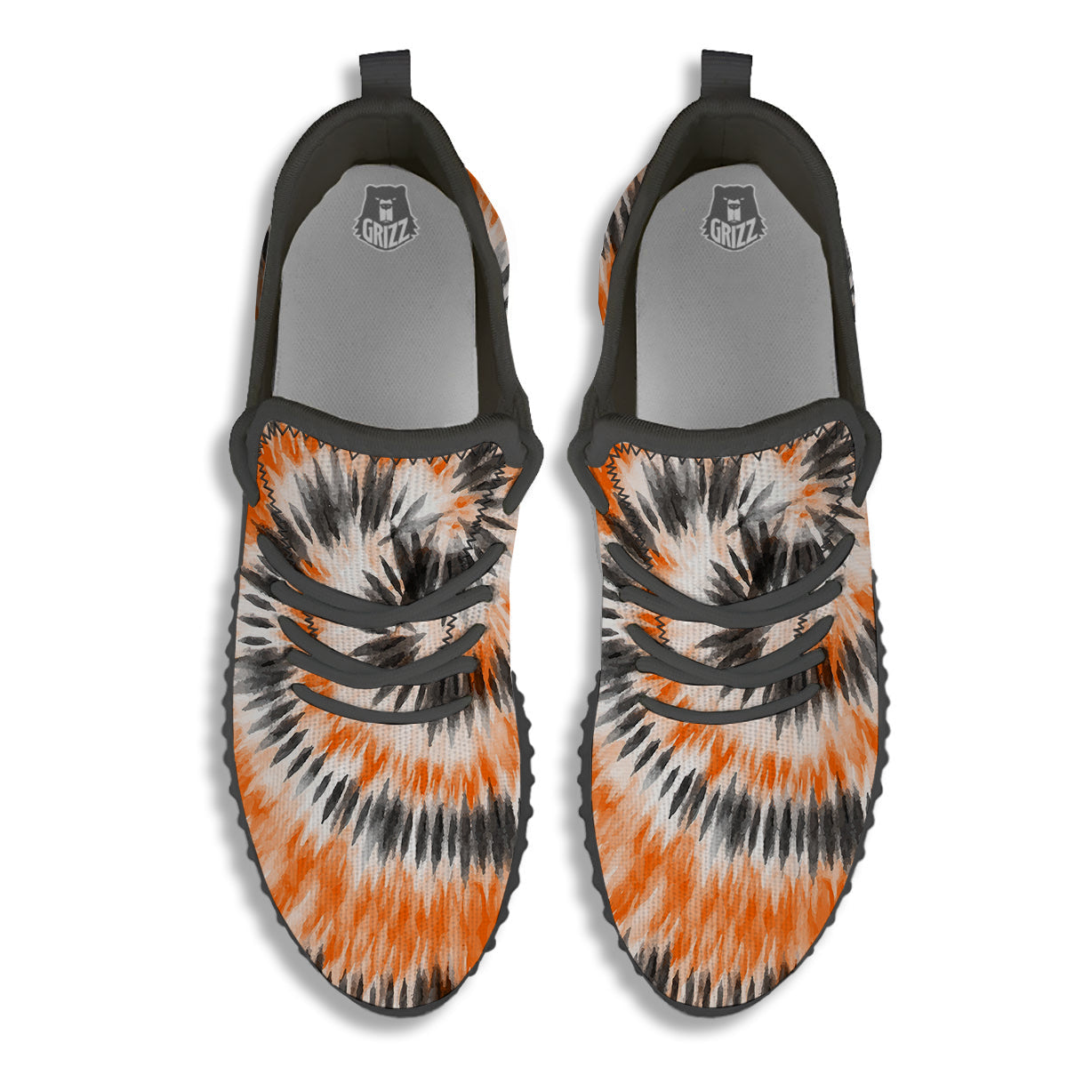 Tie Dye Orange Black Watercolor Print Black Walking Shoes-grizzshop