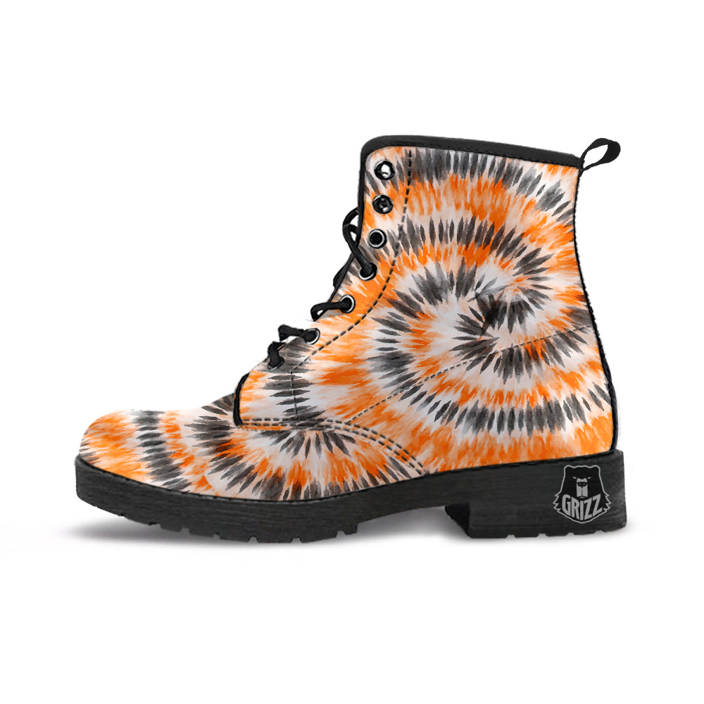 Tie Dye Orange Black Watercolor Print Leather Boots-grizzshop