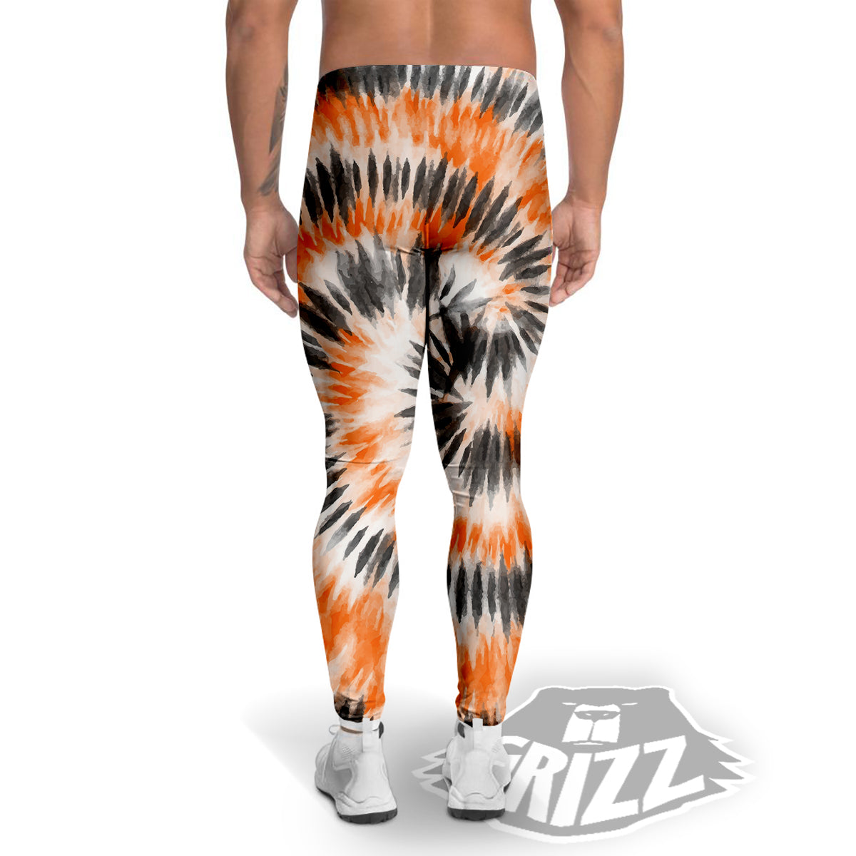 Tie Dye Orange Black Watercolor Print Men's Leggings-grizzshop