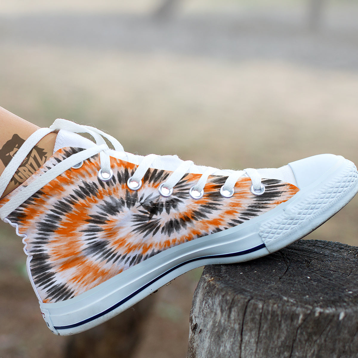 Tie Dye Orange Black Watercolor Print White High Top Shoes-grizzshop