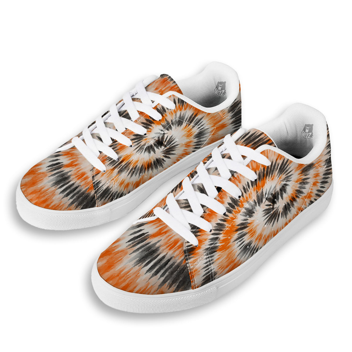Tie Dye Orange Black Watercolor Print White Low Top Sneakers-grizzshop
