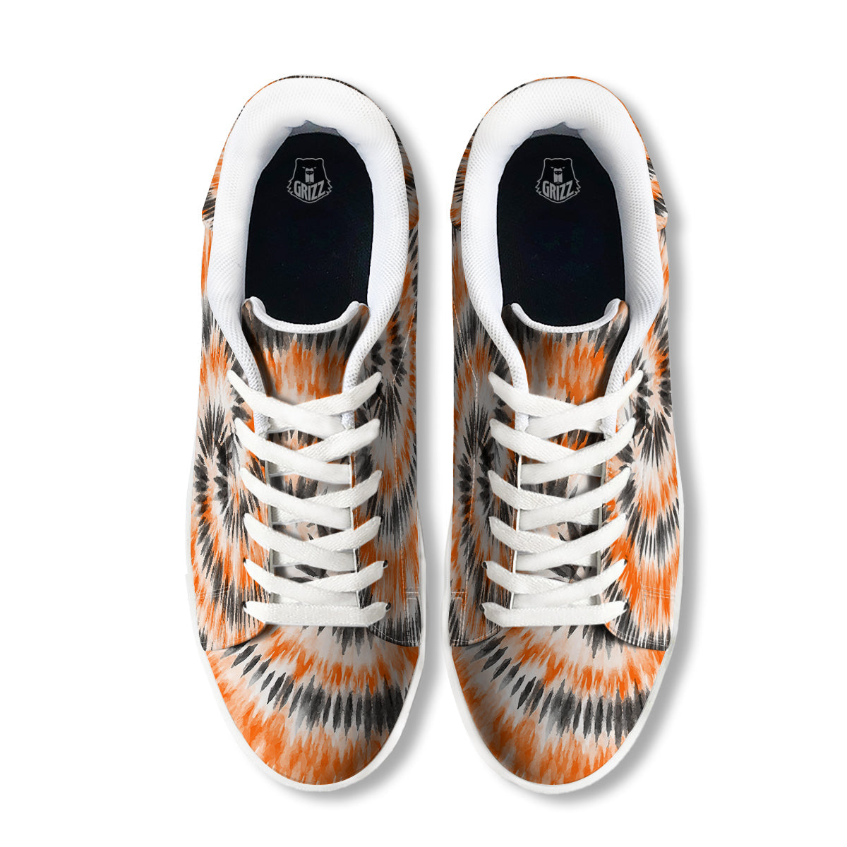 Tie Dye Orange Black Watercolor Print White Low Top Sneakers-grizzshop