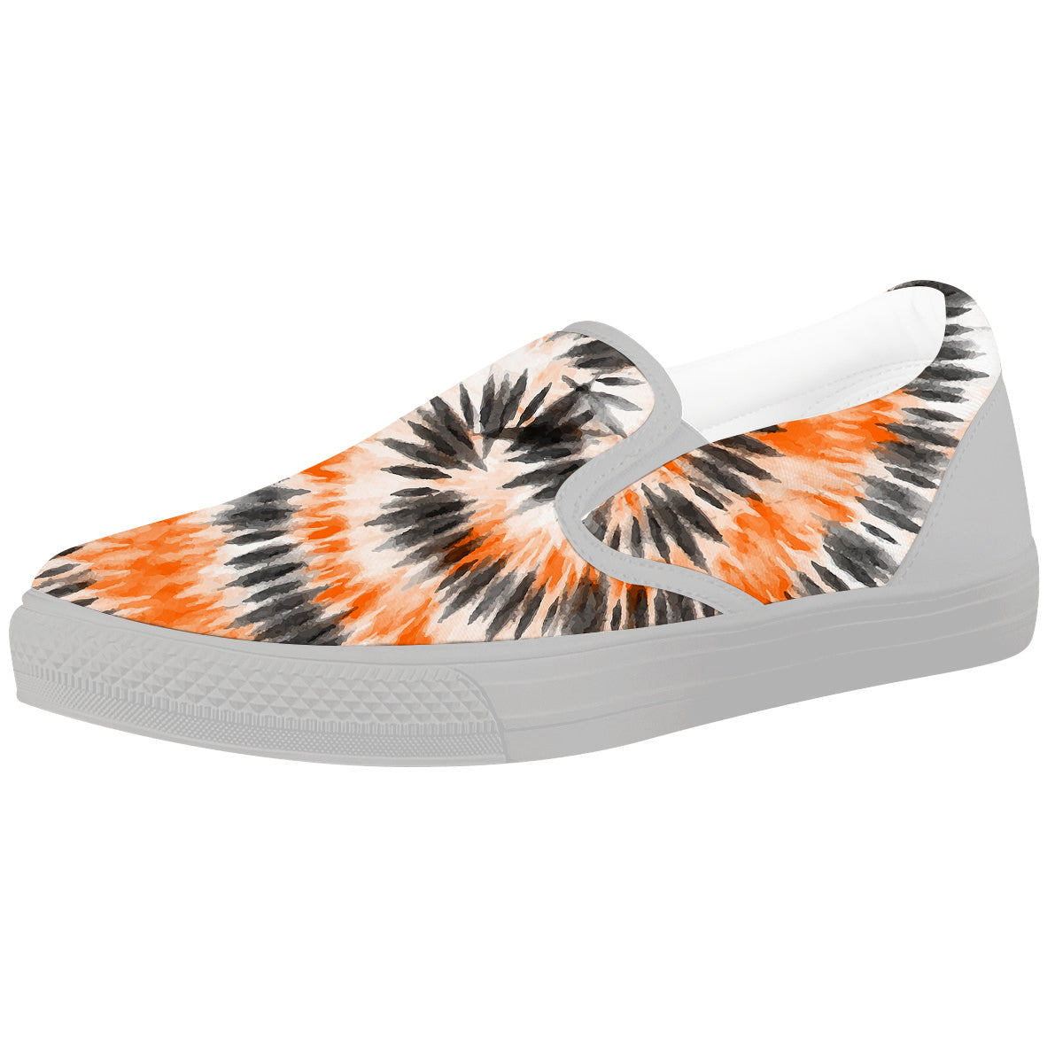 Tie Dye Orange Black Watercolor Print White Slip On Shoes-grizzshop