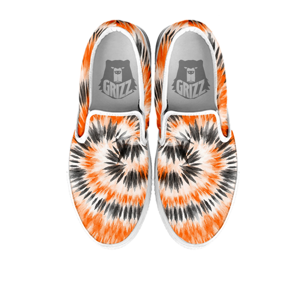 Tie Dye Orange Black Watercolor Print White Slip On Shoes-grizzshop