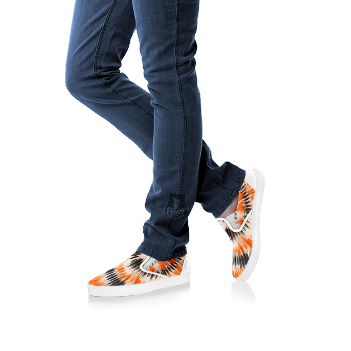 Tie Dye Orange Black Watercolor Print White Slip On Shoes-grizzshop