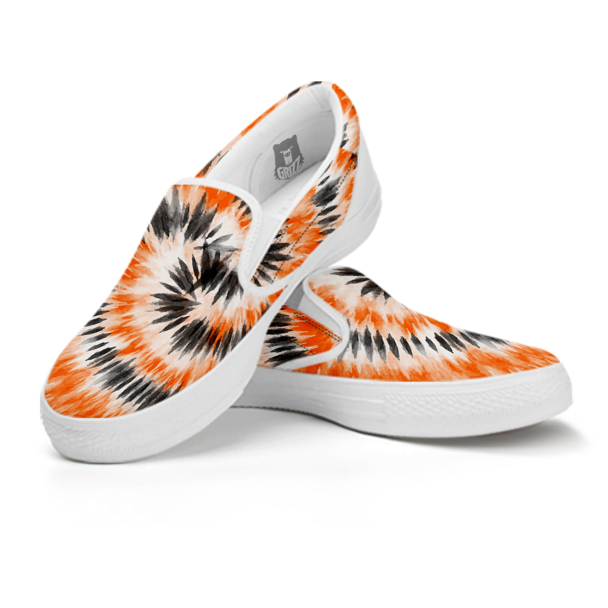 Tie Dye Orange Black Watercolor Print White Slip On Shoes-grizzshop