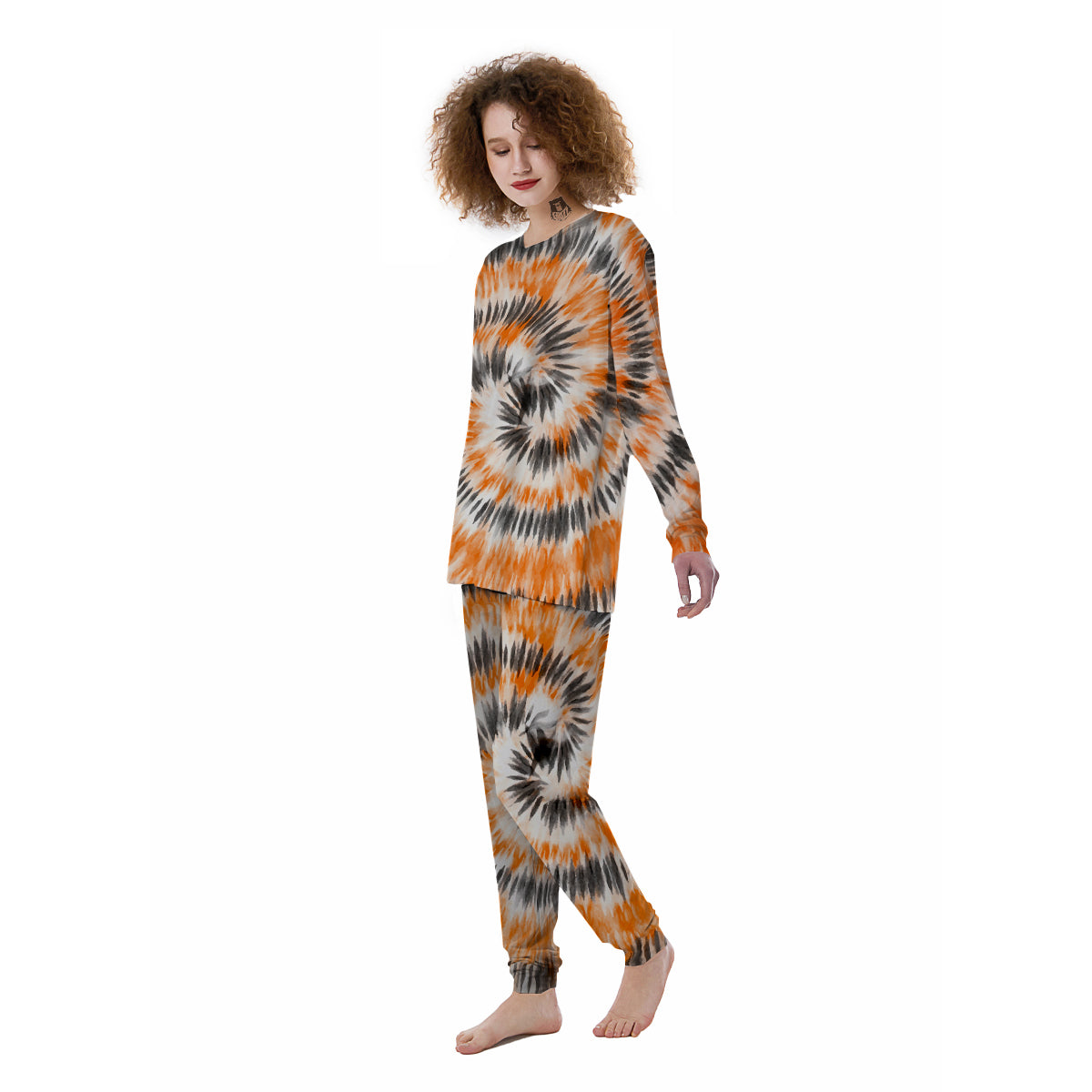 Tie Dye Orange Black Watercolor Print Women's Pajamas-grizzshop