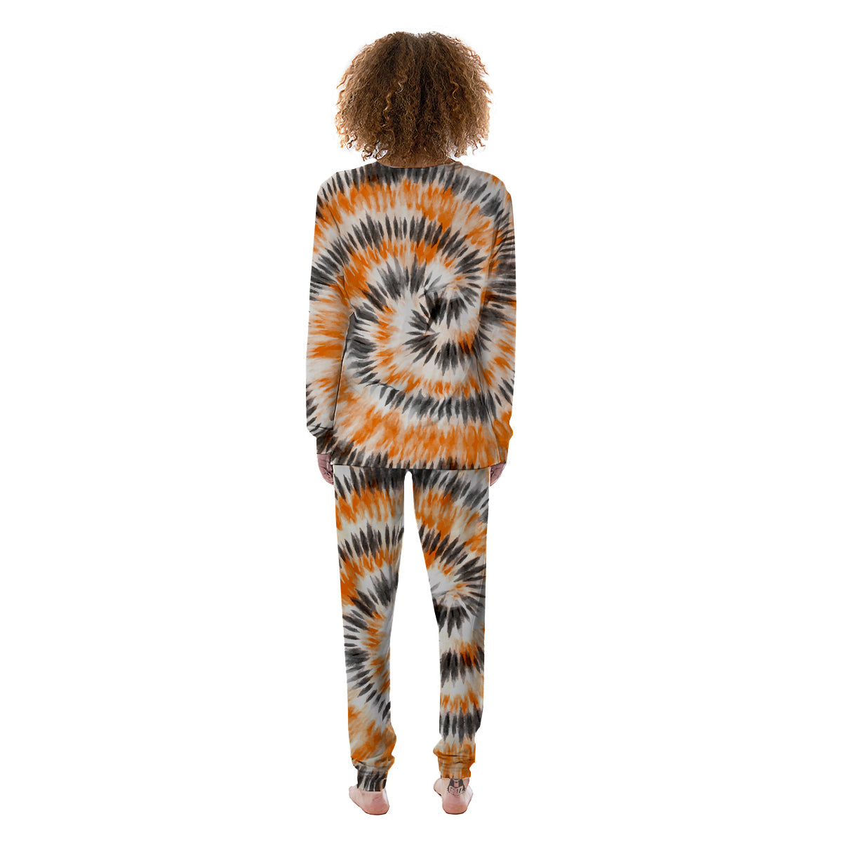Tie Dye Orange Black Watercolor Print Women's Pajamas-grizzshop