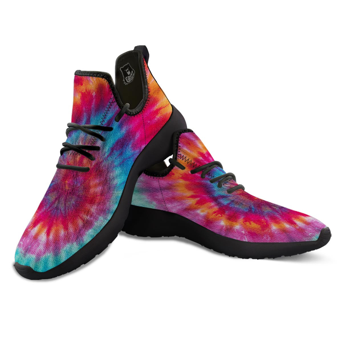 Tie Dye Pattern Print Black Athletic Shoes-grizzshop