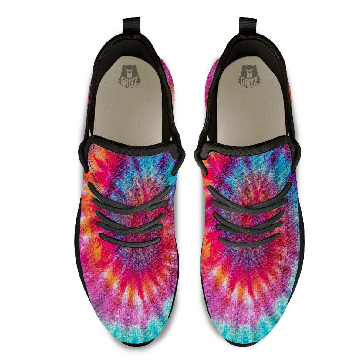 Tie Dye Pattern Print Black Athletic Shoes-grizzshop