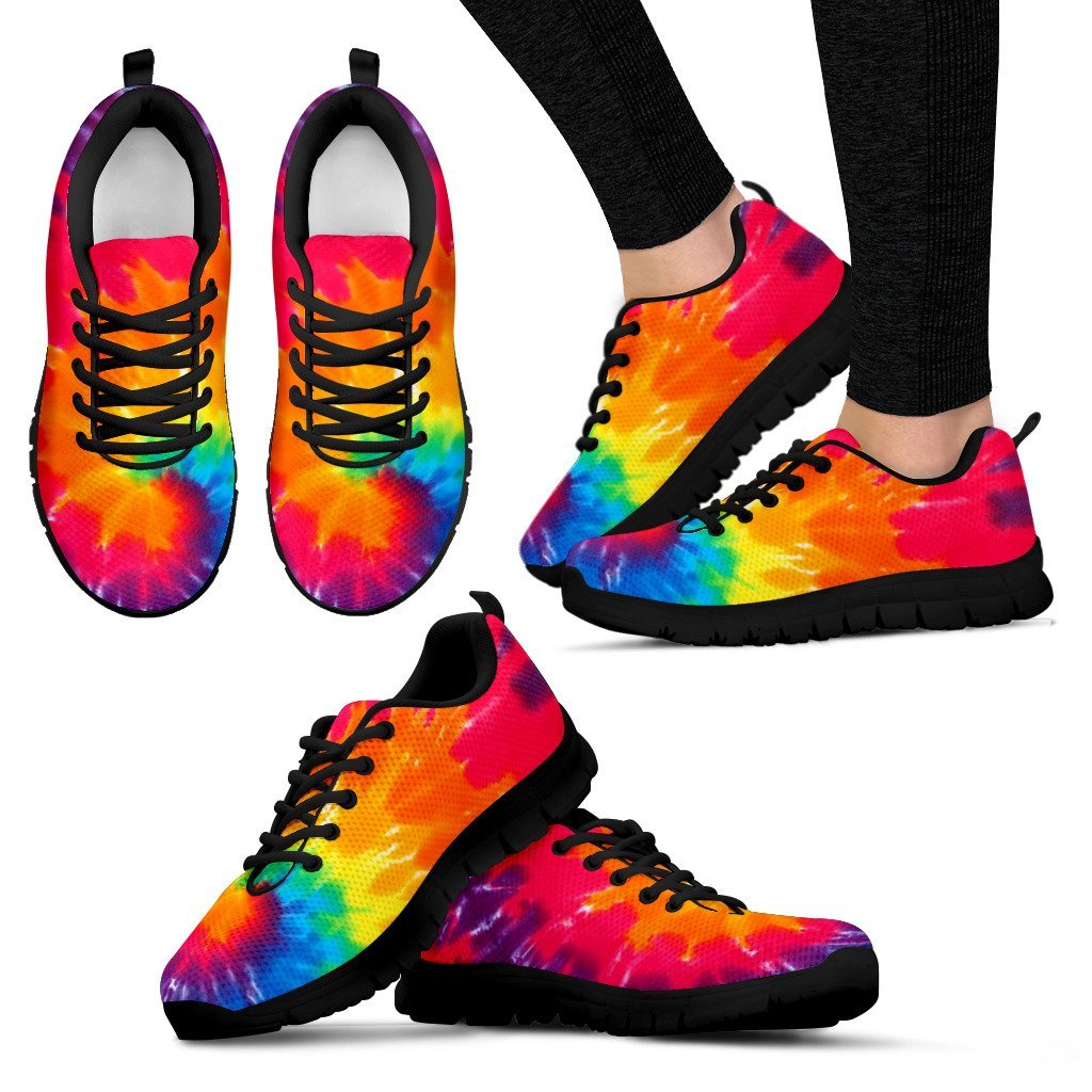 Tie Dye Pattern Print Black Sneaker Shoes For Men Women-grizzshop