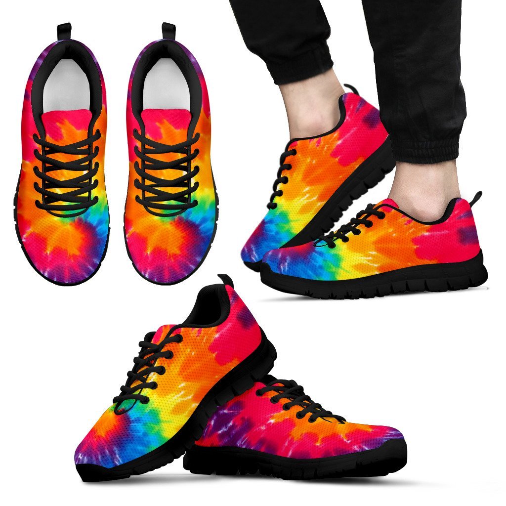 Tie Dye Pattern Print Black Sneaker Shoes For Men Women-grizzshop
