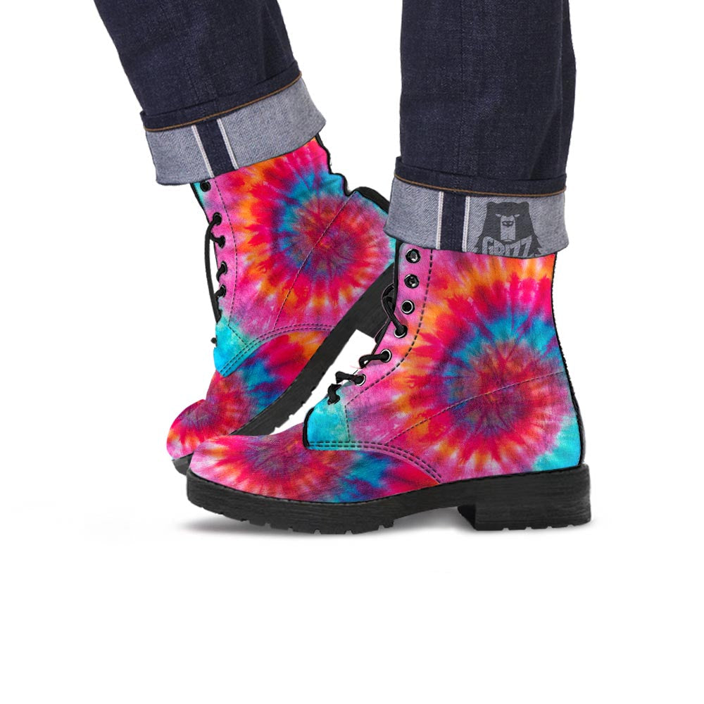 Tie Dye Pattern Print Leather Boots-grizzshop