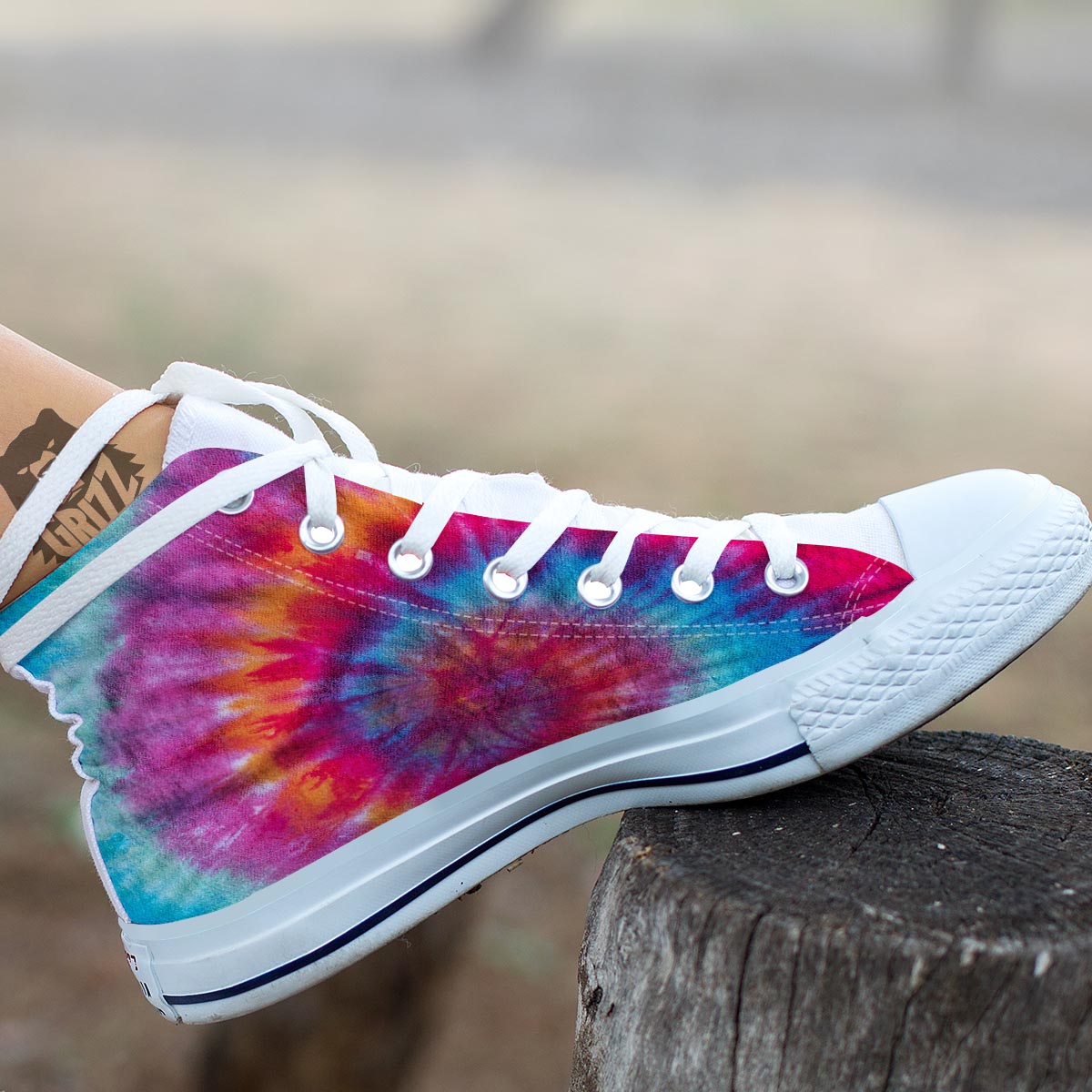 Tie Dye Pattern Print White High Top Shoes-grizzshop