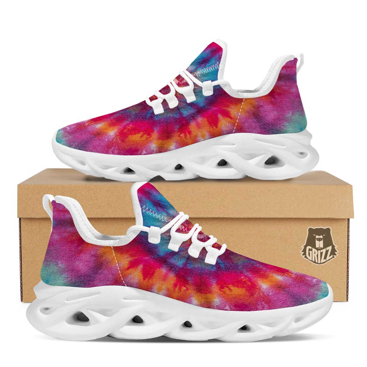 Tie Dye Pattern Print White Running Shoes-grizzshop