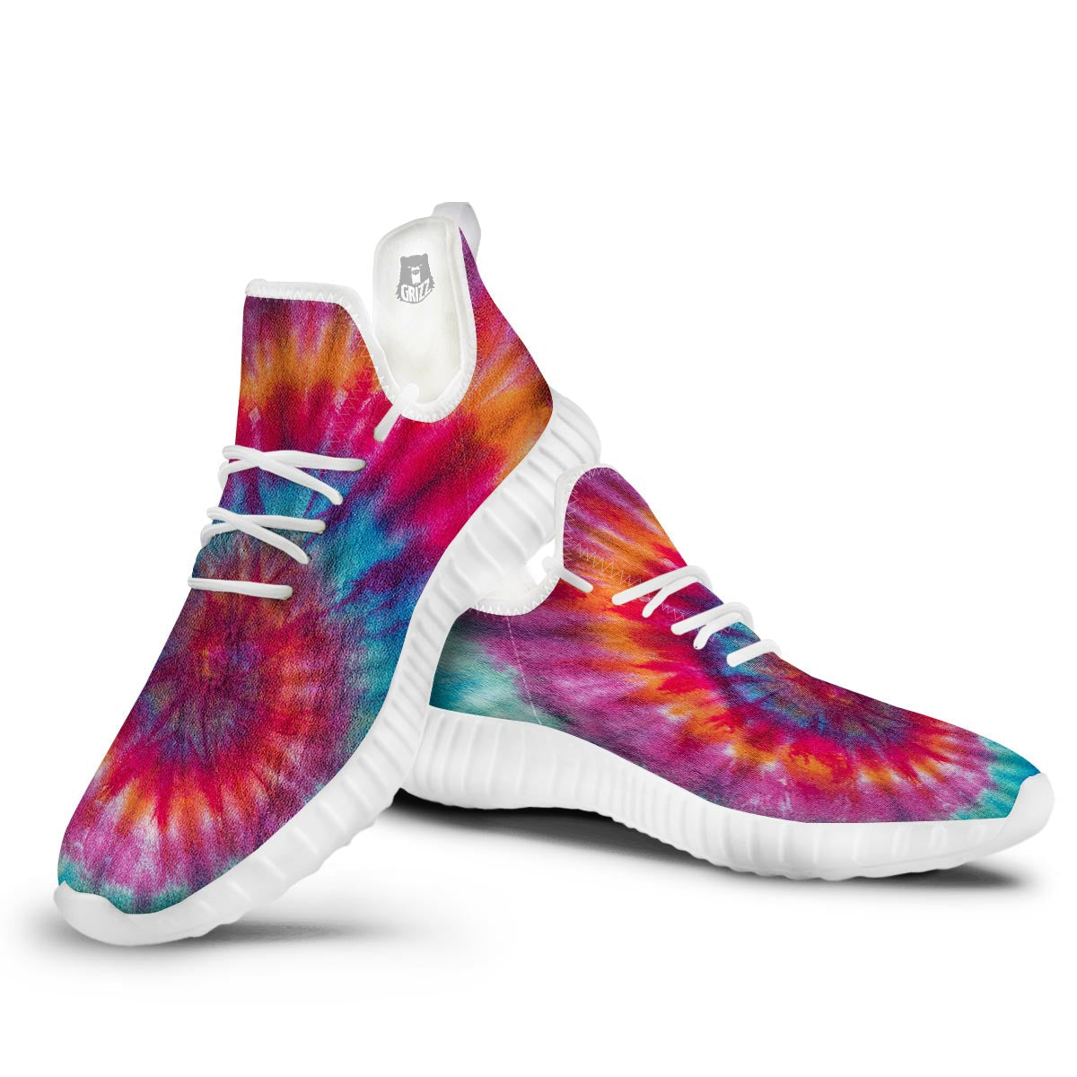 Tie Dye Pattern Print White Walking Shoes-grizzshop