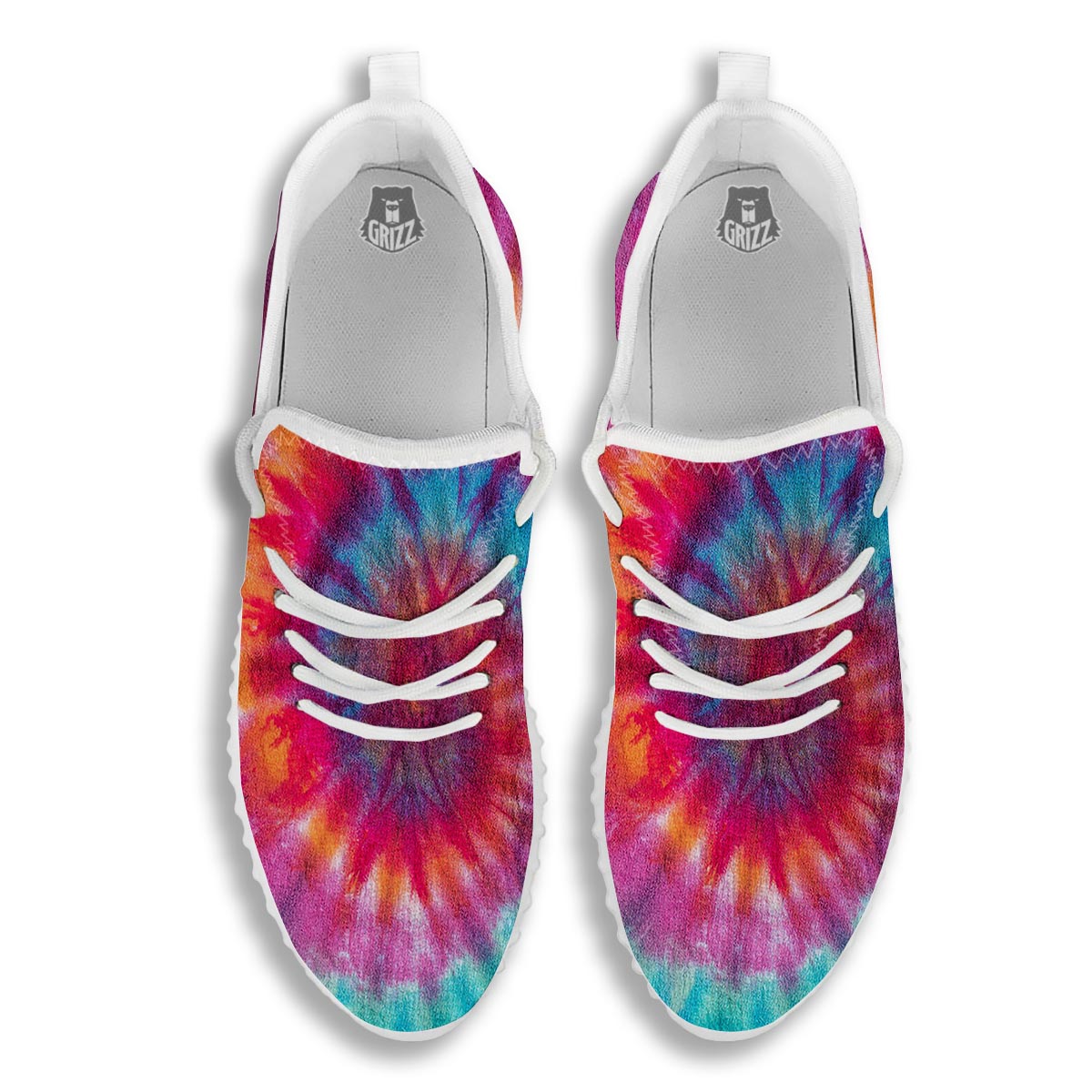 Tie Dye Pattern Print White Walking Shoes-grizzshop