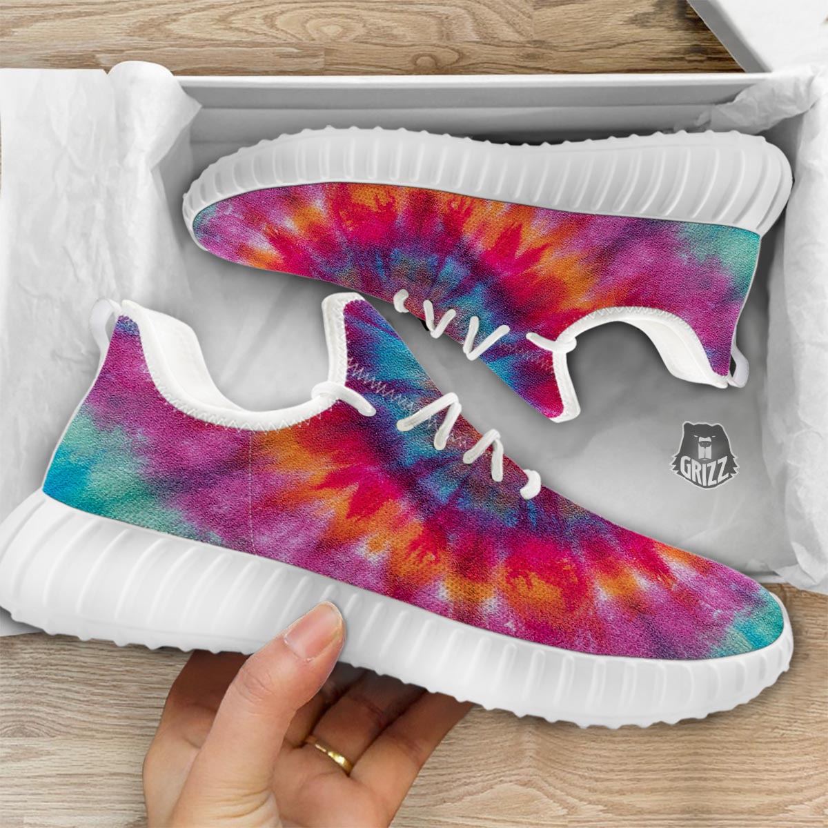 Tie Dye Pattern Print White Walking Shoes-grizzshop