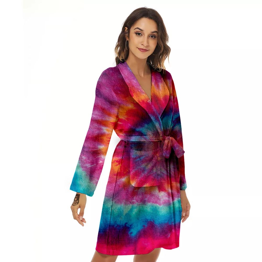 Tie Dye Pattern Print Women's Robe-grizzshop