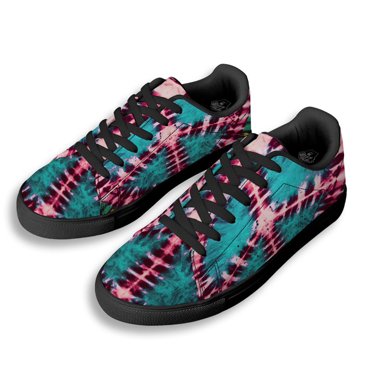 Tie Dye Peace Sign Print Black Low Top Sneakers-grizzshop