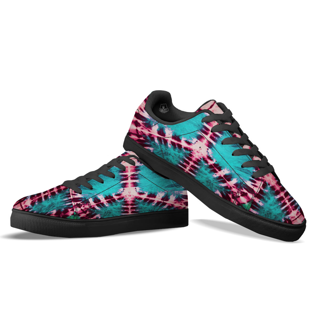 Tie Dye Peace Sign Print Black Low Top Sneakers-grizzshop