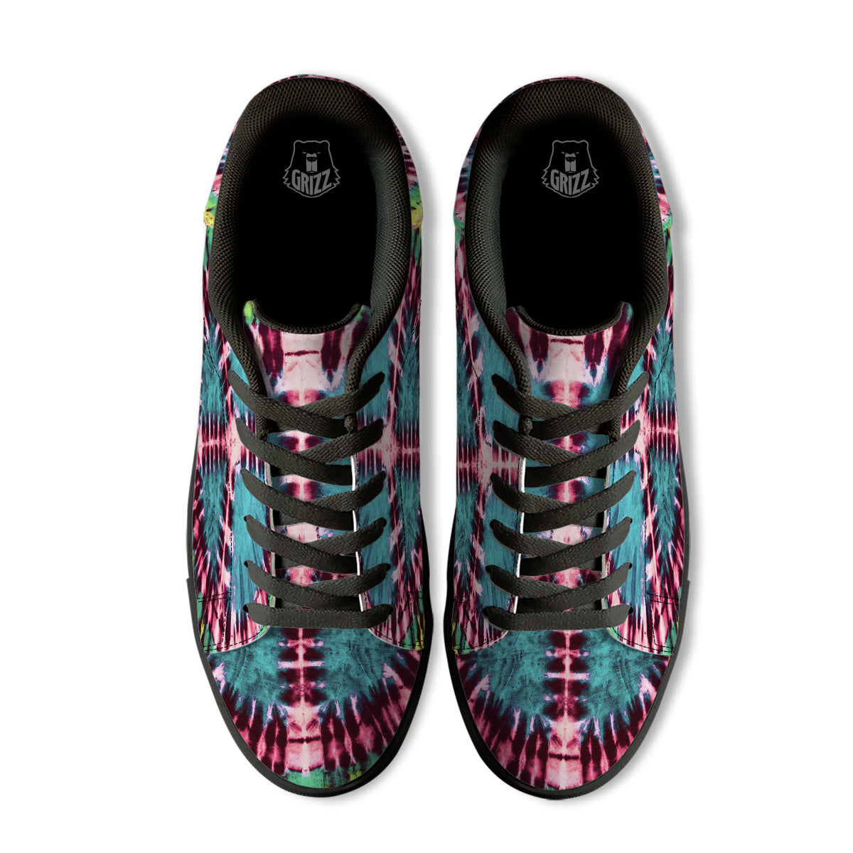 Tie Dye Peace Sign Print Black Low Top Sneakers-grizzshop