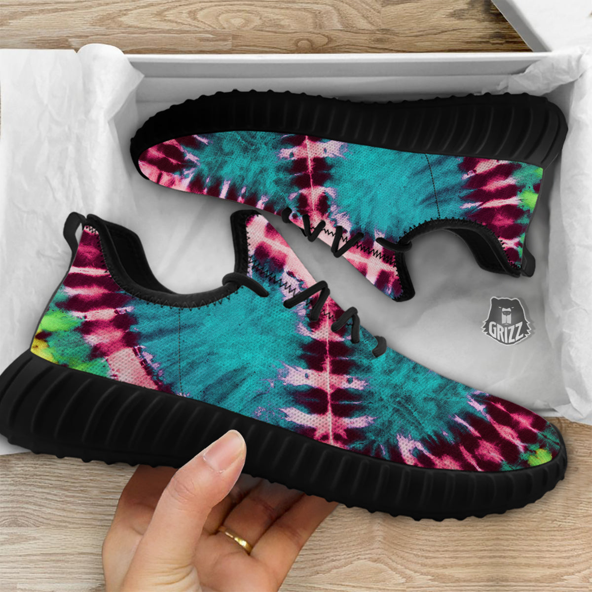 Tie Dye Peace Sign Print Black Walking Shoes-grizzshop