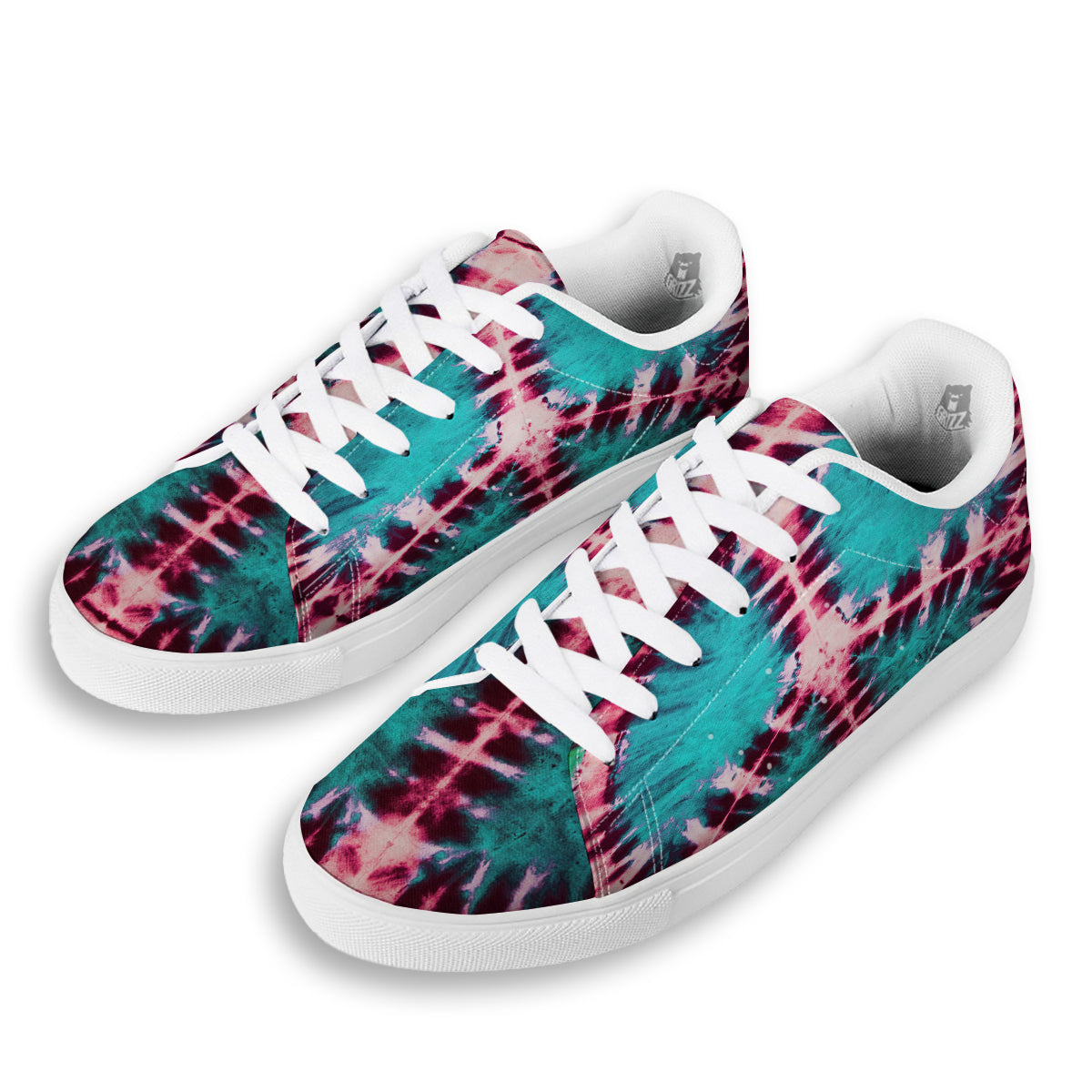 Tie Dye Peace Sign Print White Low Top Sneakers-grizzshop