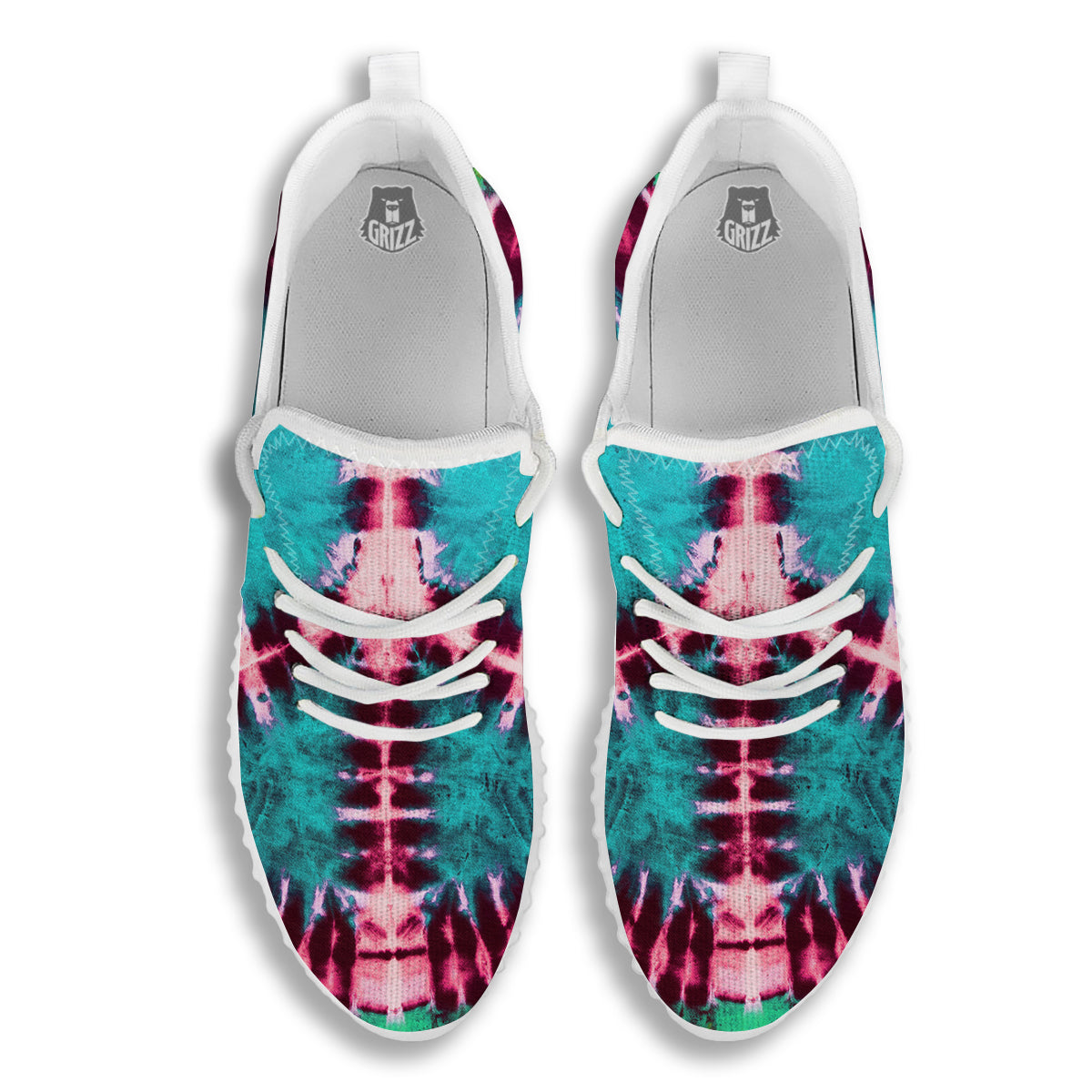 Tie Dye Peace Sign Print White Walking Shoes-grizzshop