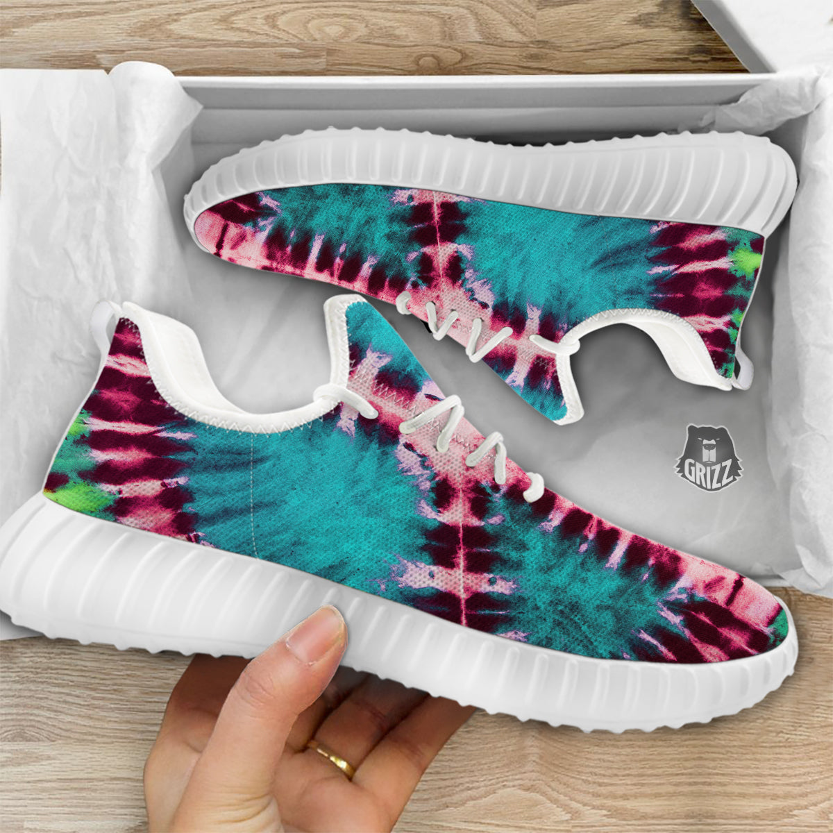 Tie Dye Peace Sign Print White Walking Shoes-grizzshop