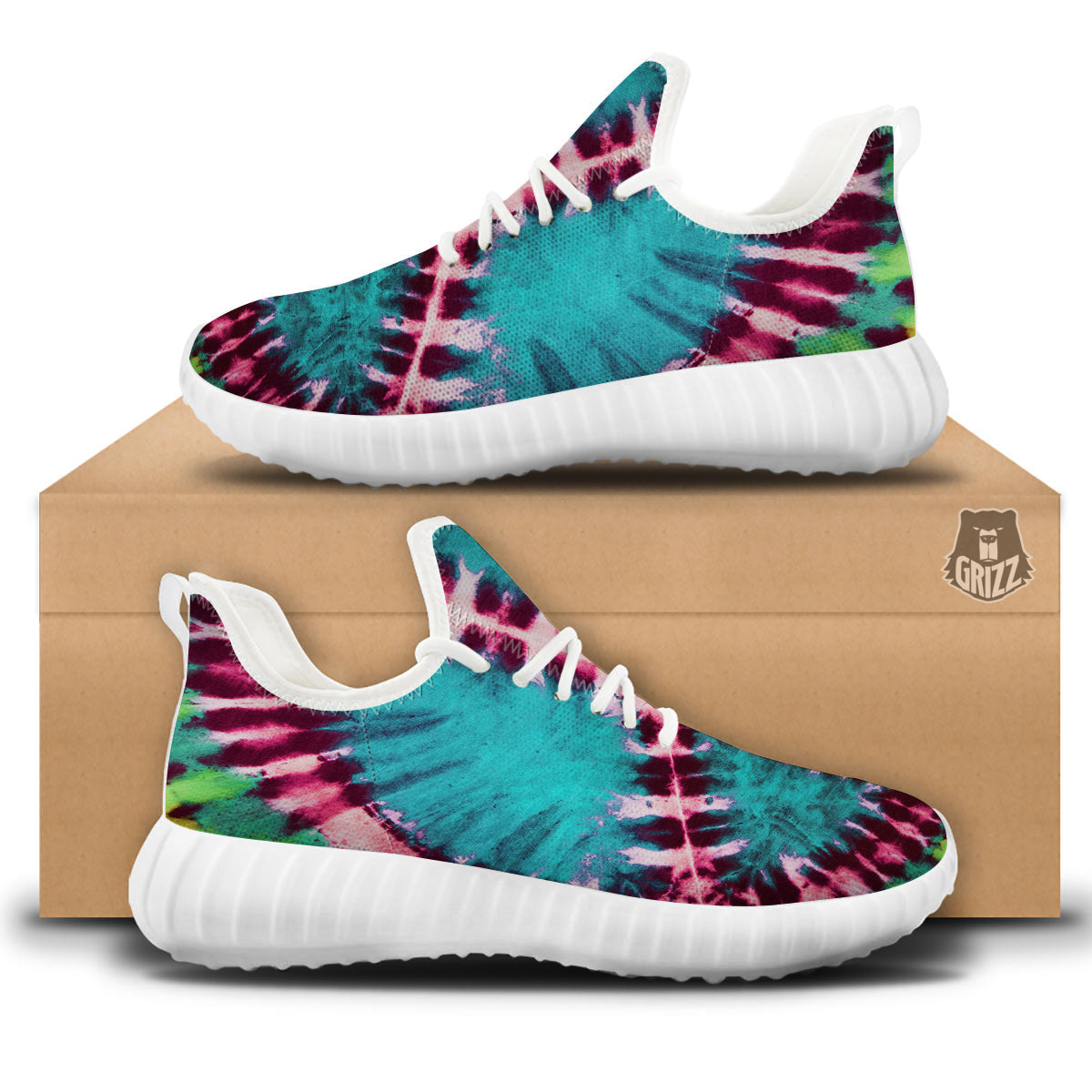 Tie Dye Peace Sign Print White Walking Shoes-grizzshop