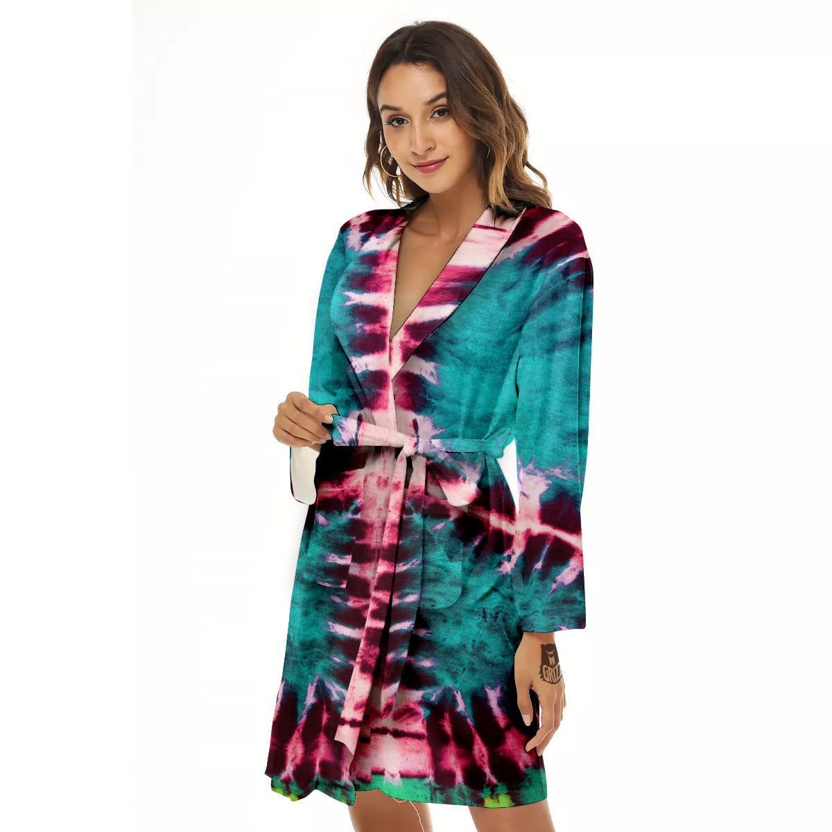 Tie Dye Peace Sign Print Women's Robe-grizzshop
