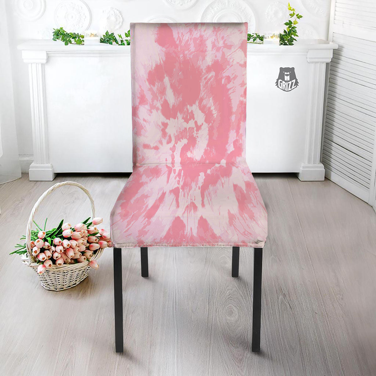 Tie Dye Pink Shibori Print Dining Chair Slipcover-grizzshop