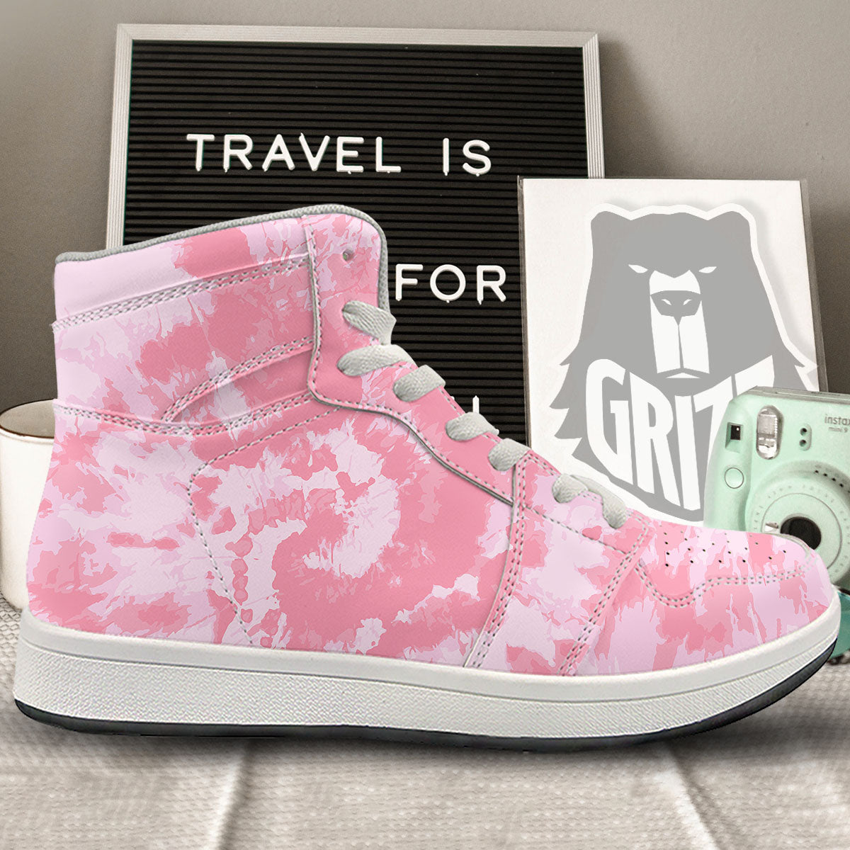 Tie Dye Pink Shibori Print High Top Sneakers-grizzshop