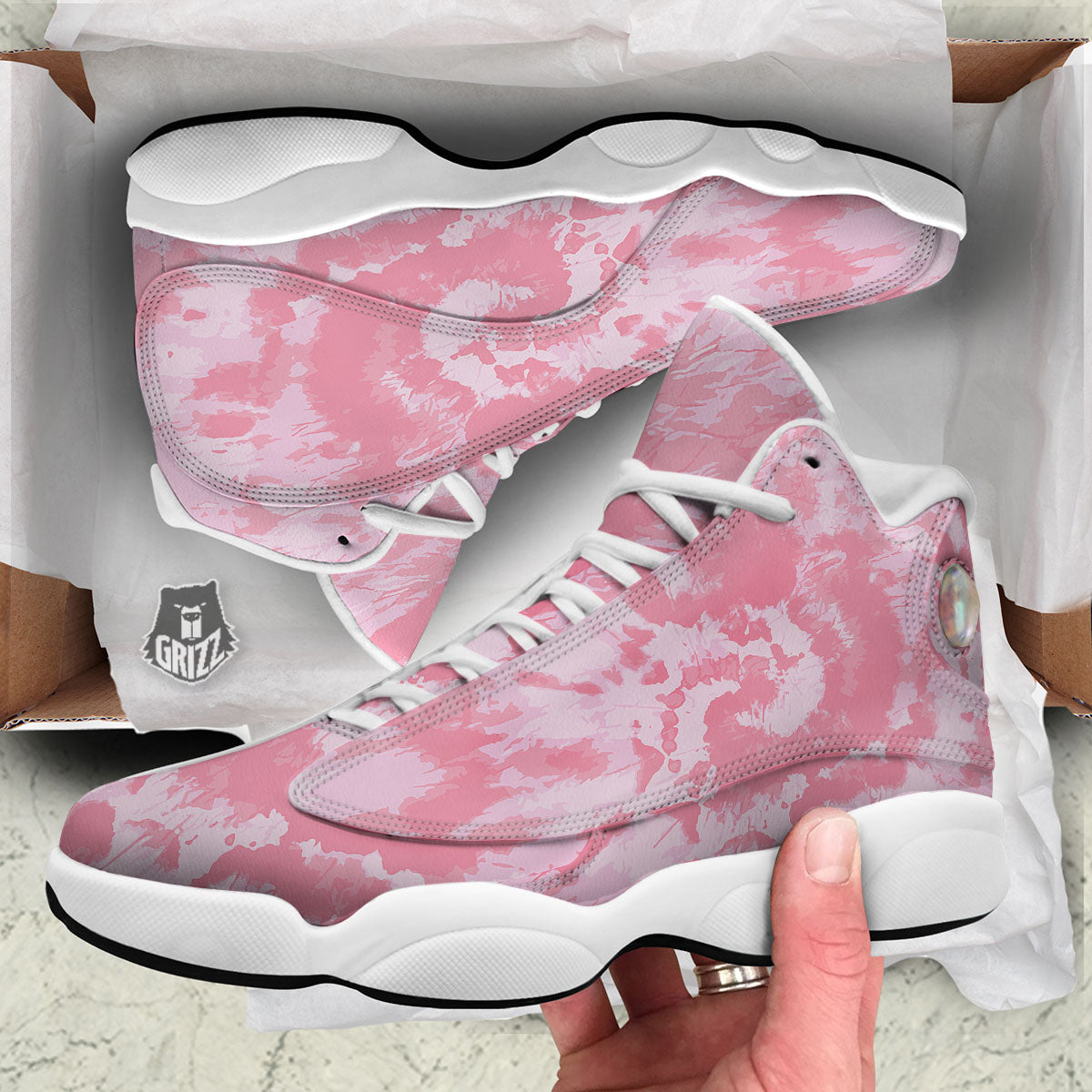 Tie Dye Pink Shibori Print White Basketball Shoes-grizzshop