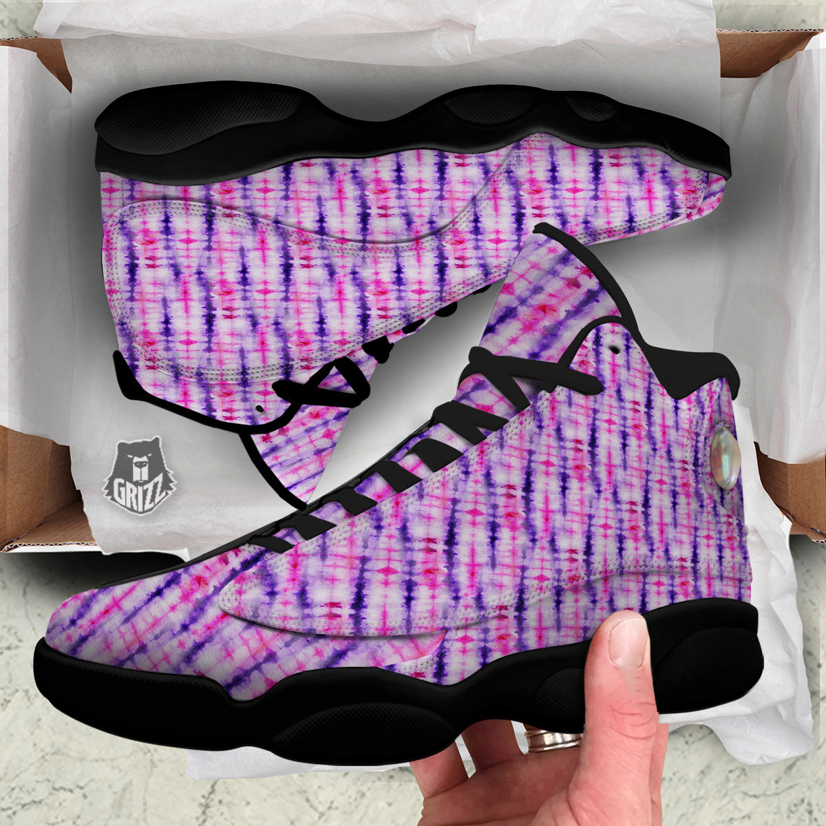 Tie Dye Purple Pink Print Pattern Black Basketball Shoes-grizzshop