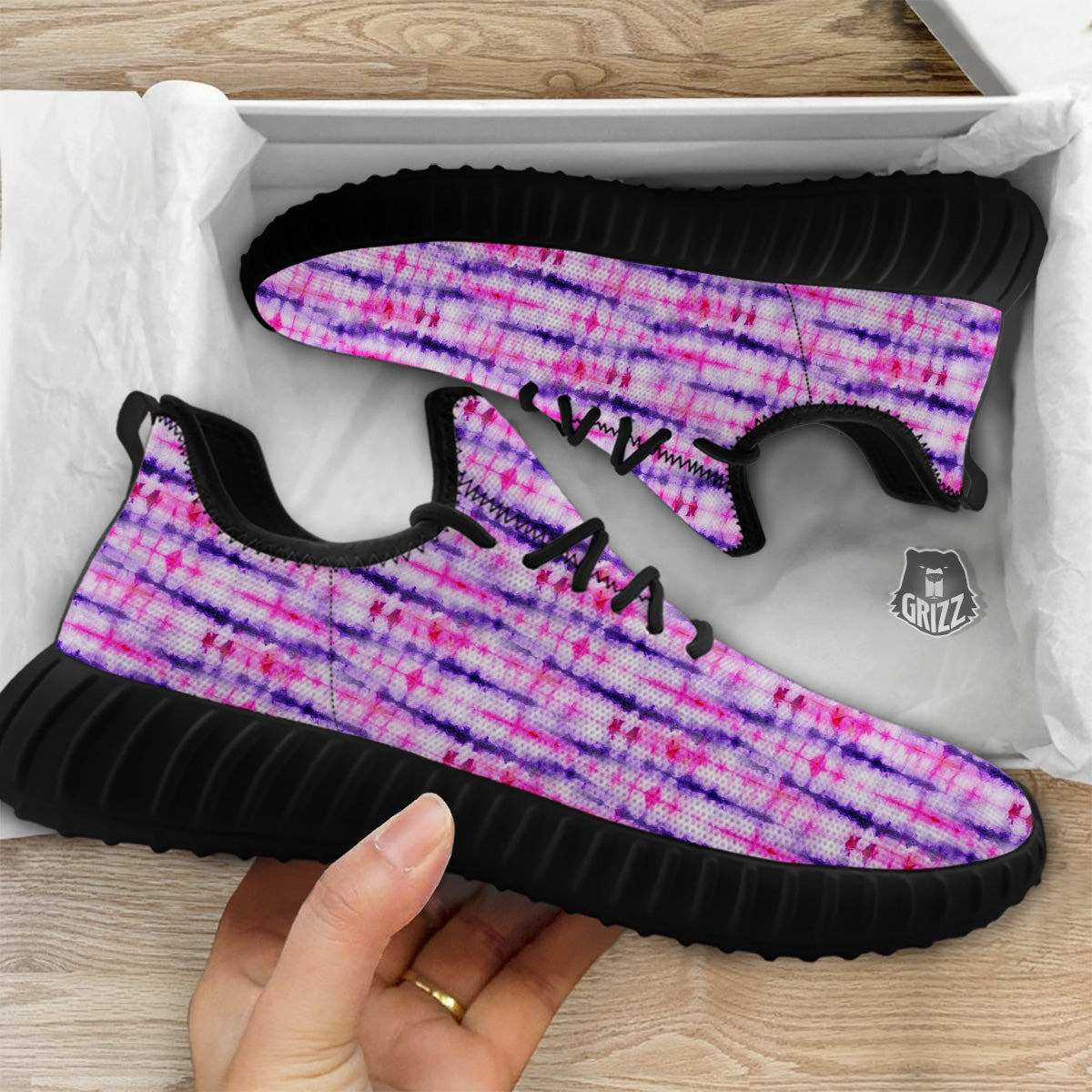 Tie Dye Purple Pink Print Pattern Black Walking Shoes-grizzshop