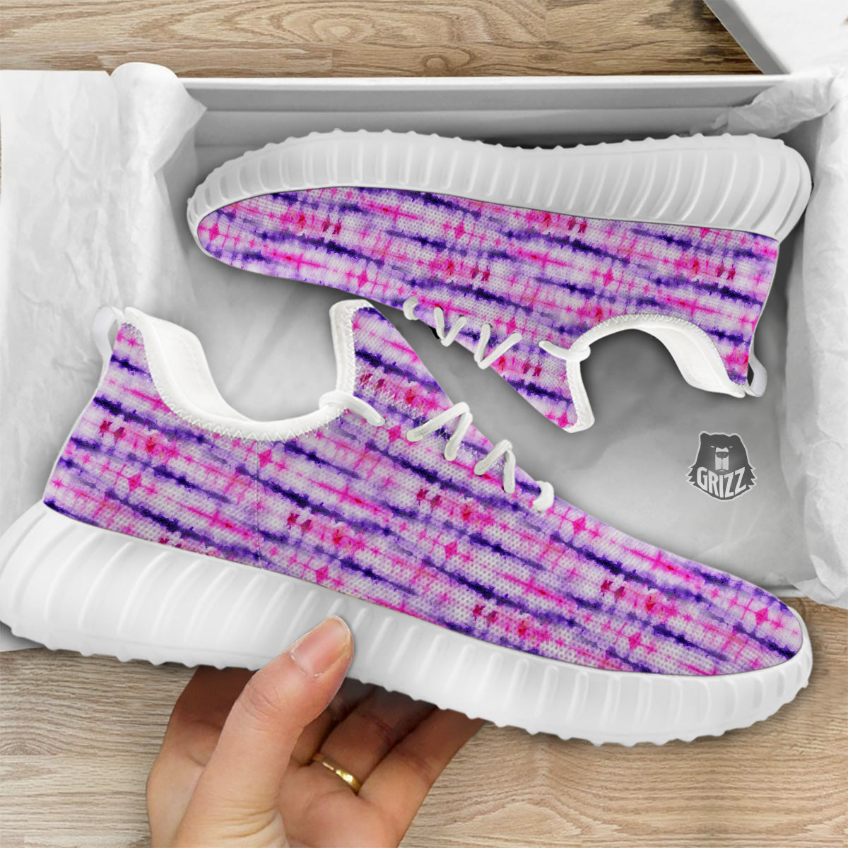 Tie Dye Purple Pink Print Pattern White Walking Shoes-grizzshop