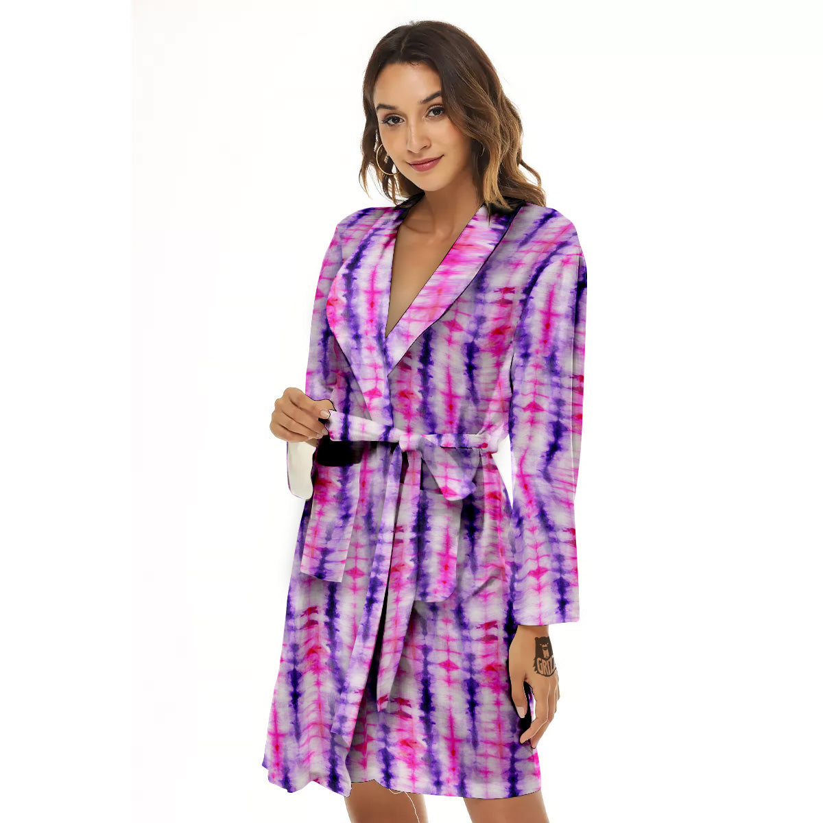 Tie Dye Purple Pink Print Pattern Women's Robe-grizzshop