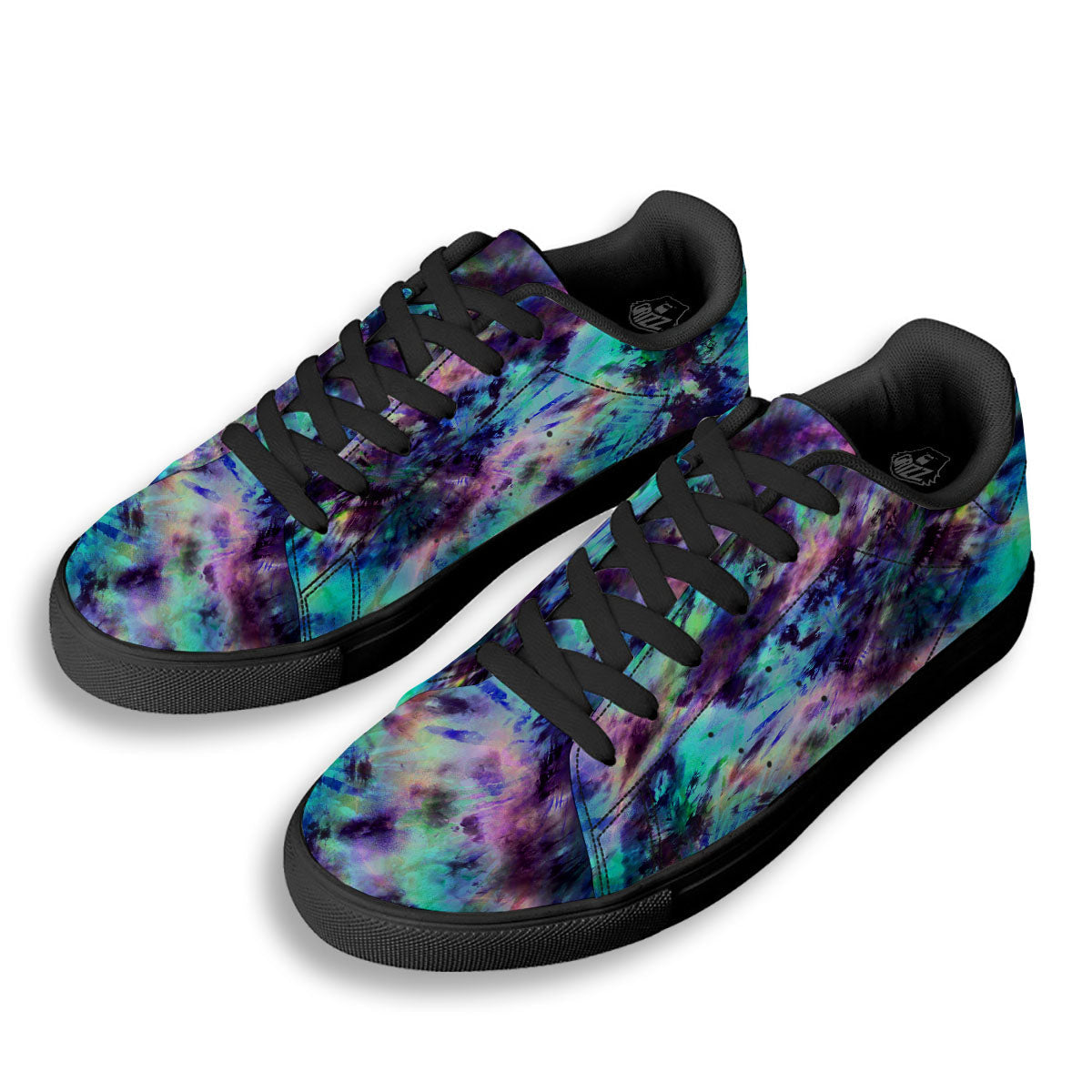Tie Dye Rainbow And Black Print Black Low Top Sneakers-grizzshop