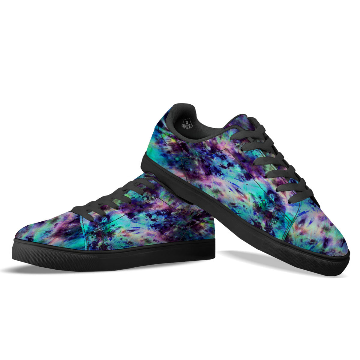Tie Dye Rainbow And Black Print Black Low Top Sneakers-grizzshop